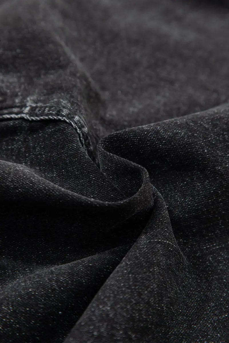 Carbon Grey Mineral Wash Ripped Raw Hem Denim Mini Skirt - Love Salve